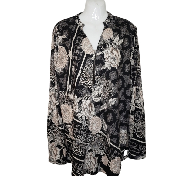 Point Zero Floral 1/4 Zip Long Sleeve Top Pullover Neutral Women's Size XL - Picture 1 of 14